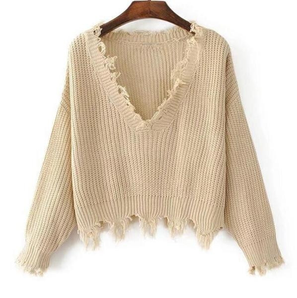 Μοντέρνο  γυναικείο πουλόβερ με ντεκολτέ σε σχήμα V και ραβδώσεις