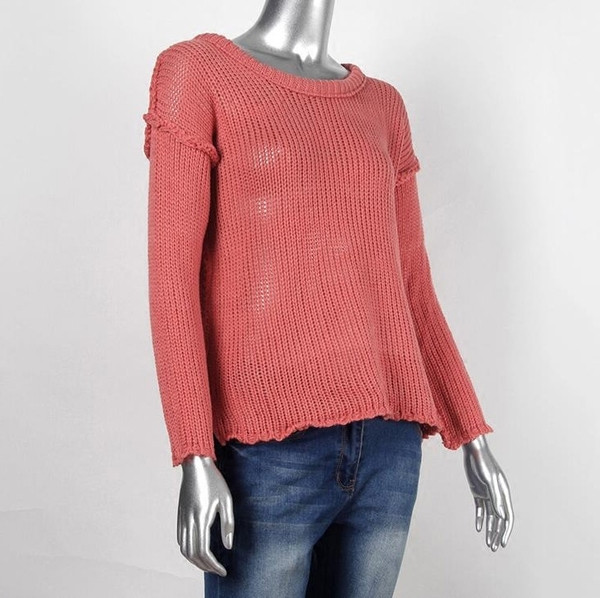 Актуален дамски топъл пуловер с дълъг ръкав