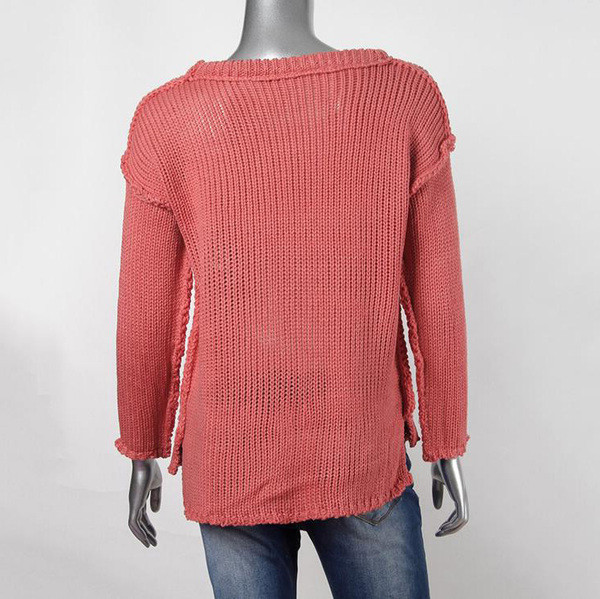 Актуален дамски топъл пуловер с дълъг ръкав