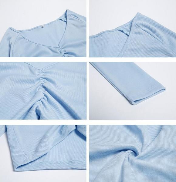 Много стилна дамска къса блузка с V-образно деколте и дълги ръкави