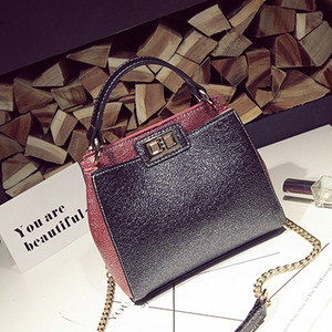 Лъскав дамска чанта в три разцветки с метална дръжка