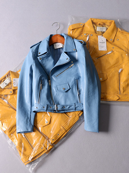 Актуално кожено яке за дамите с колан в много цветове