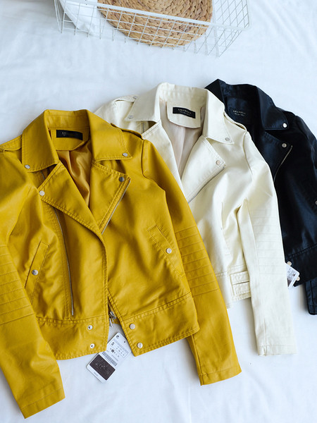 Δερμάτινο μπουφάν σε κίτρινο, μαύρο και άσπρο