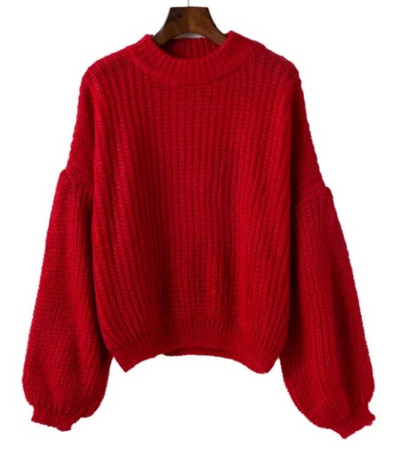 Широк женски пуловер с дълги широки ръкави и О-образна яка