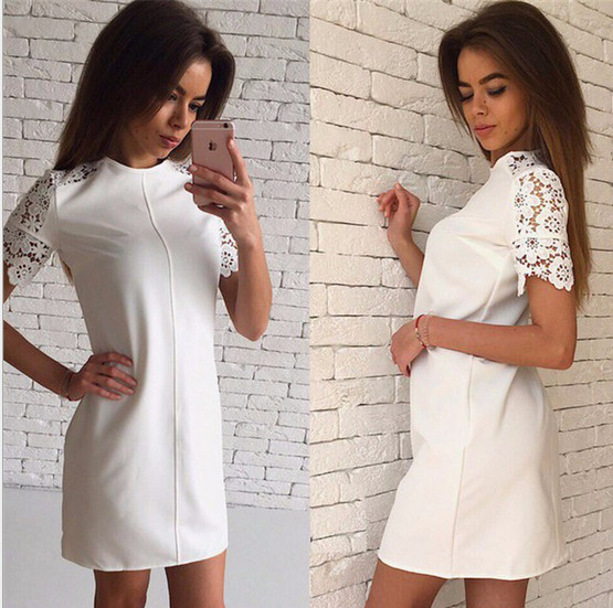 Πολύ απαλό, καθημερινό  γυναικείο φόρεμα  με ανοιχτή δαντέλα - 2 χρώματα