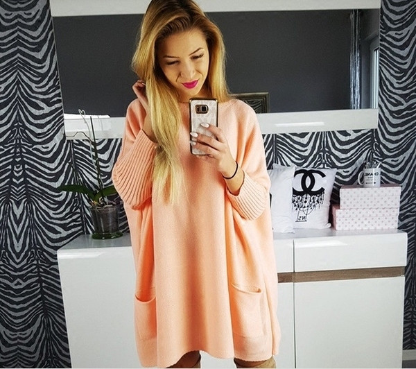 Γυναικεία μακρύ ζακέτα με O-σχήμα γιακά, μεγάλες τσέπες και μακριά μανίκια 