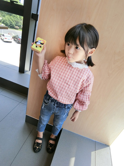 Детска карирана риза за момичета в два цвята в широк модел