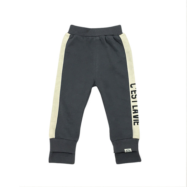 Детски панталони за момичета в черен и сив цвят с надпис