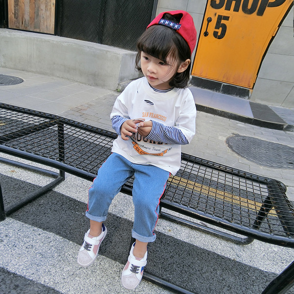 Детски дънкови панталони с висока талия - широки