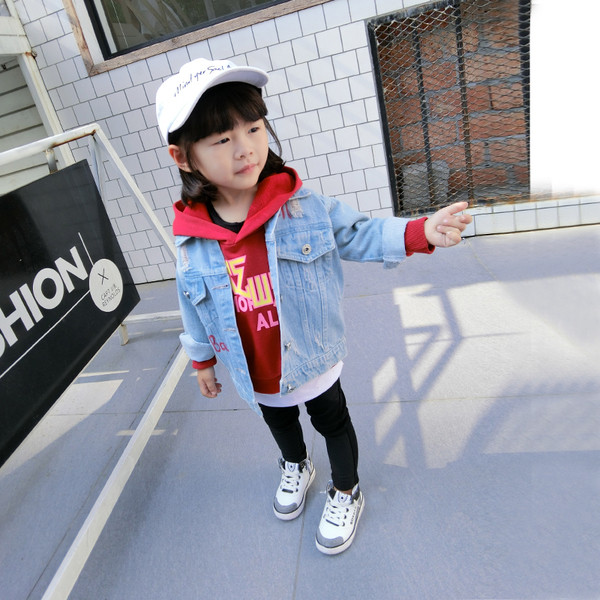 Τζιν για κορίτσια - μακρύ και με επιγραφές και κουκούλα