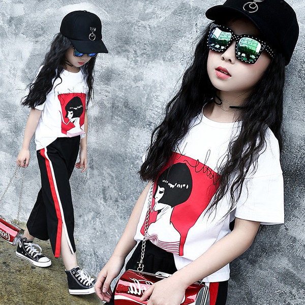 Κομψό παιδικό σετ για κορίτσια - T-shirt με 3/4 μανίκια και φαρδιά παντελόνια 7/8