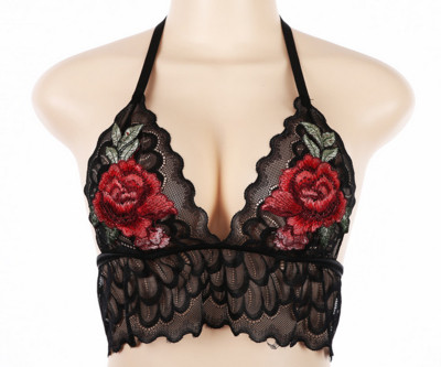 Стилен дамски спортен сутиен с тънки презрамки и бродерия - 2 цвята