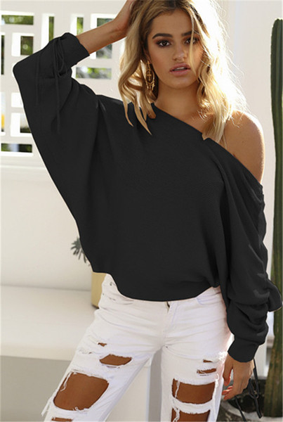 Γυναικεία κομψή καθημερινή μπλούζα με πτώση ώμου και ένα ενδιαφέρον μανίκι με κορδόνια 