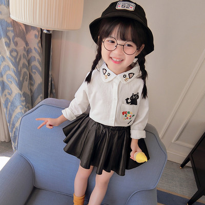 Стилна детска риза за момичета в бял цвят с бродерия