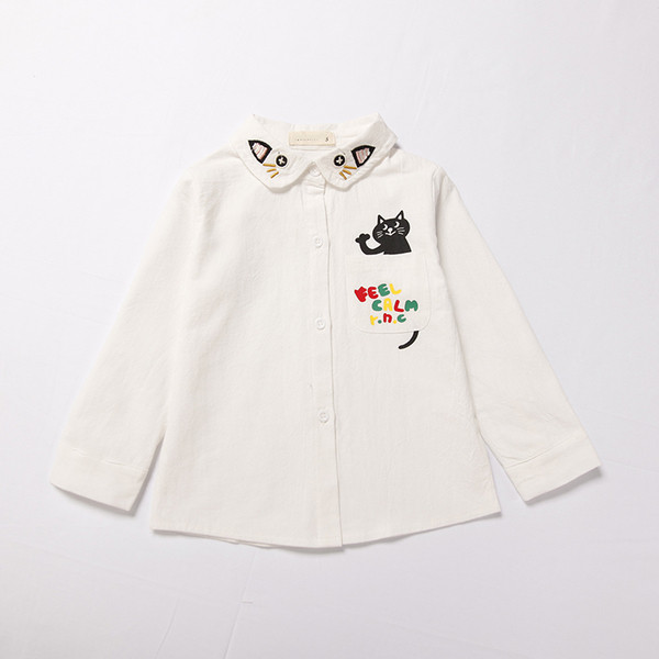 Стилна детска риза за момичета в бял цвят с бродерия