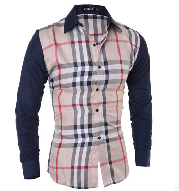 Модерна мъжка риза с интересни шарени райета и дълъг ръкав