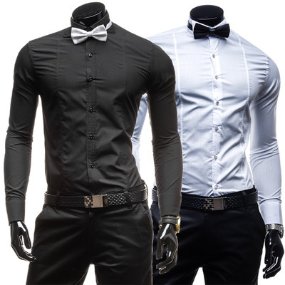 Много стилна официална мъжка риза в черен и бял цвят с дълъг ръкав