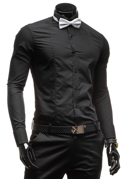 Πολύ κομψό επίσημο ανδρικό πουκάμισο σε μαύρο και άσπρο με μακριά μανίκια