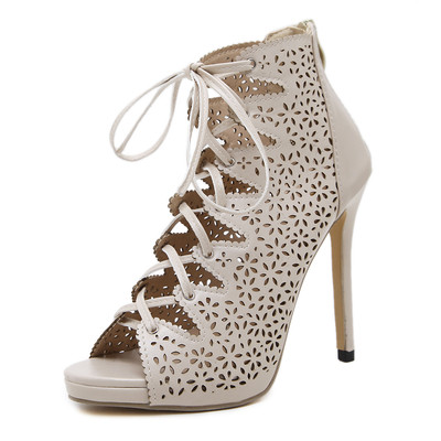 Стилни дамски обувки на висок ток - отровени с връзки и леко остри