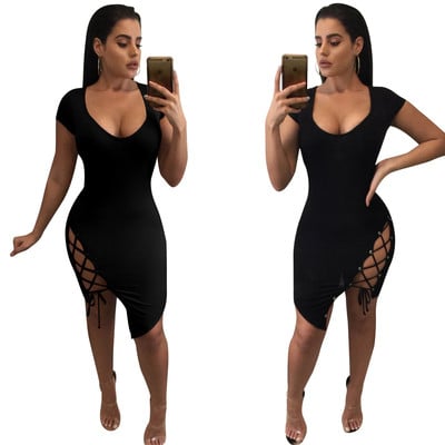 Μαύρο γυναικείο φόρεμα με κορδόνια