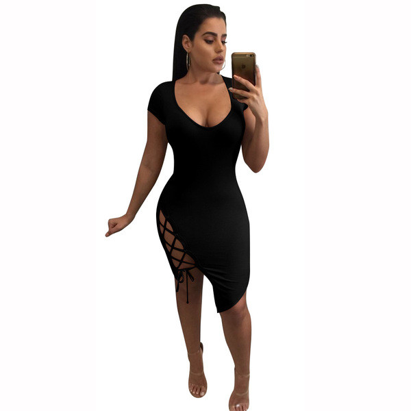 Μαύρο γυναικείο φόρεμα με κορδόνια  