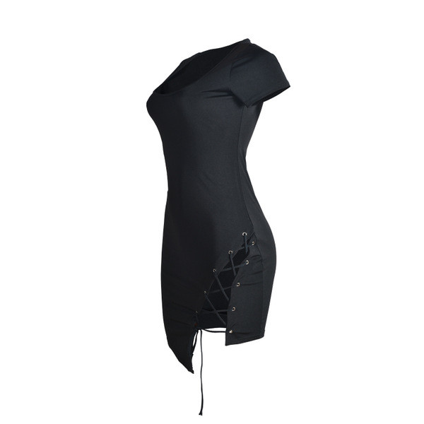 Μαύρο γυναικείο φόρεμα με κορδόνια  