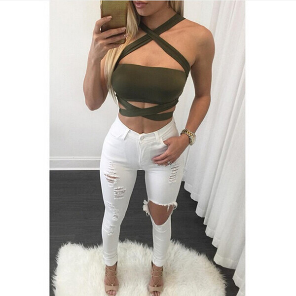 Σύγχρονο γυναικείο τοπ  με σταυρωμένα ιμάντα σε διάφορα χρώματα