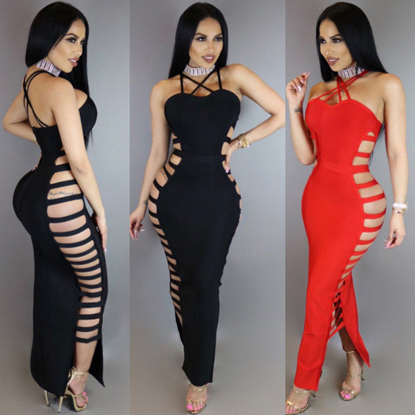 Κομψο μακρύ φόρεμα γυναικείο με κομμένα στοιχεία σε μαύρο και κόκκινο χρώμα