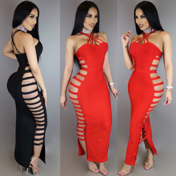 Κομψο μακρύ φόρεμα γυναικείο με κομμένα στοιχεία σε μαύρο και κόκκινο χρώμα