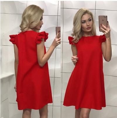 Γυναικείο φόρεμα σε ευρύ μοτίβο σε μαύρο, κόκκινο και λευκό