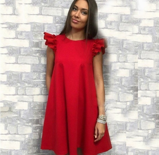 Γυναικείο φόρεμα σε ευρύ μοτίβο σε μαύρο, κόκκινο και λευκό