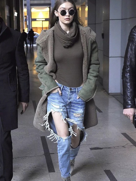 Модерни накъсани дънки за дамите тип Boyfriend с висока талия