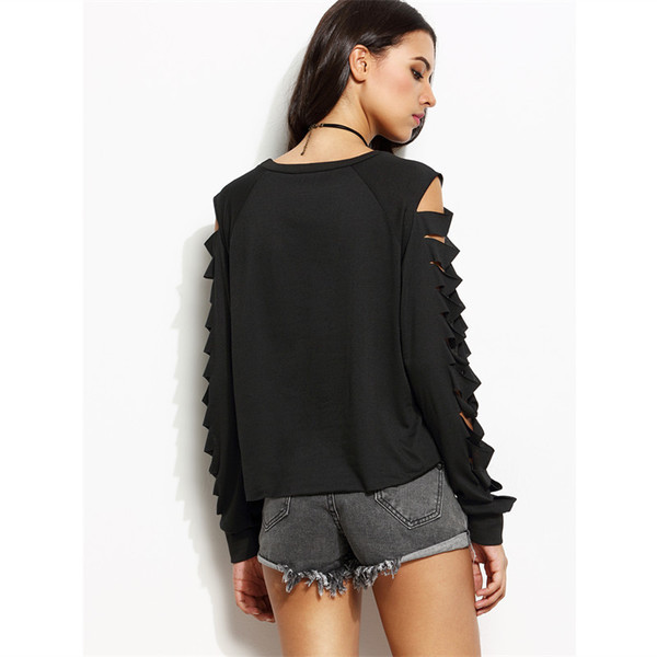 Γυναικεία l μπλούζα  σε μαύρο χρώμα με κομμένα μανίκια