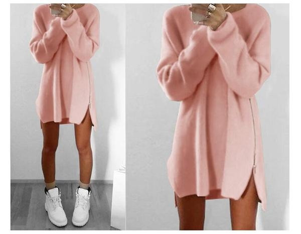 Ζεστό και μακρύ γυναικείο πουλόβερ  σε διάφορα χρώματα και με  φερμουάρ