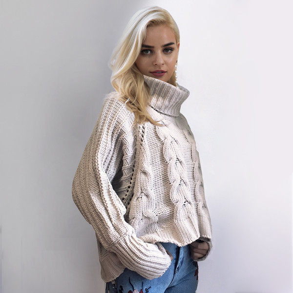 Γυναικείο πουλόβερ με μακριά μανίκια και υψηλό κολάρο κολάρο - 2 χρώματα