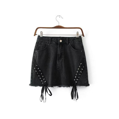 Γυναικεία φούστα denim με κομψούς δεσμούς και στις δύο πλευρές