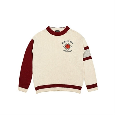 Красив дамски пуловер с цветни ръкави и О-образна яка