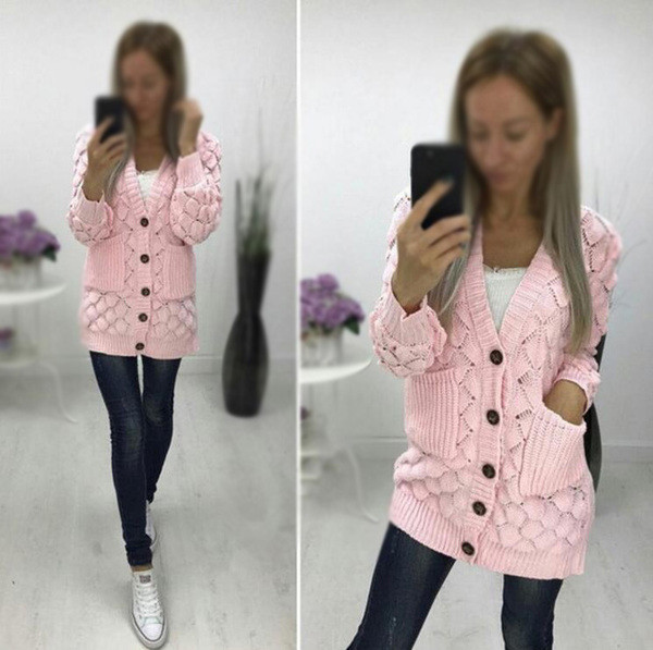 Όμορφή, ζεστή και πολύ κομψή γυναικεία ζακέτα με ενδιαφέρουσες γεωμετρικές μορφές - 6 χρώματα