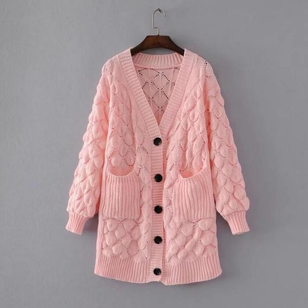 Όμορφή, ζεστή και πολύ κομψή γυναικεία ζακέτα με ενδιαφέρουσες γεωμετρικές μορφές - 6 χρώματα