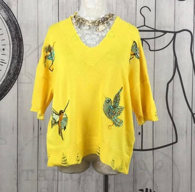 Καθημερινό και κομψό γυναικείο πουλόβερ με ντεκολτέ σε σχήμα V και κεντημένα πουλιά