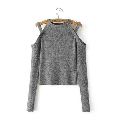 Γυναικεία κοντή μπλούζα O-κολάρο και μακριά μανίκια