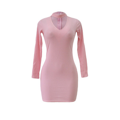 Καθημερινή κυρία φόρεμα κατάλληλη για κάθε περίσταση με μακριά μανίκια και V-neckline