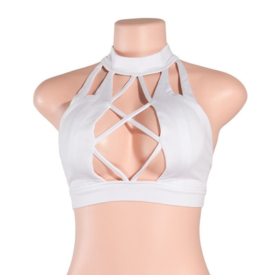 Σέξυ γυναικείο τοπ σε λευκό και μαύρο με κομμένα λαιμόκοψη