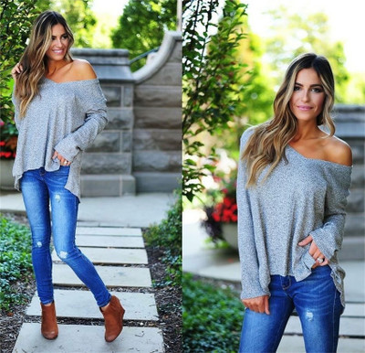 Γυναικείο πουλόβερ με μακρύ μανίκι και γυμνό ώμο