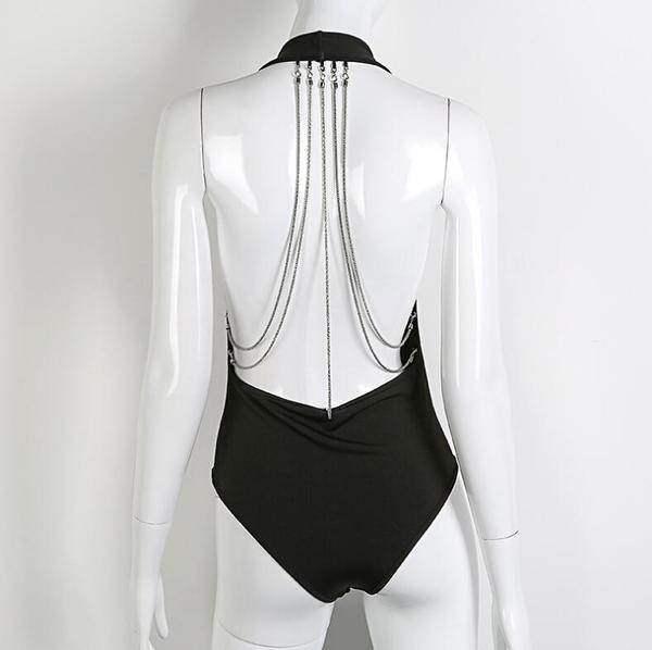 Γυναικείο μπόντι με μεταλλικούς ιμάντες πίσω από στην πλάτη