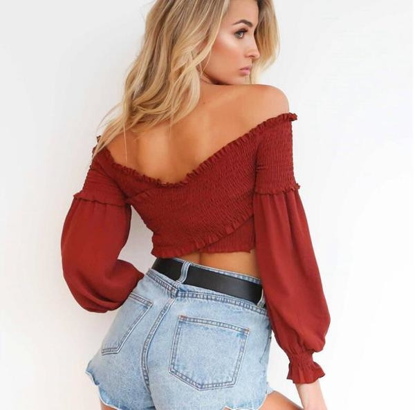 Γυναικεία κοντή μπλούζα με έναν ώμο και V-λαιμός