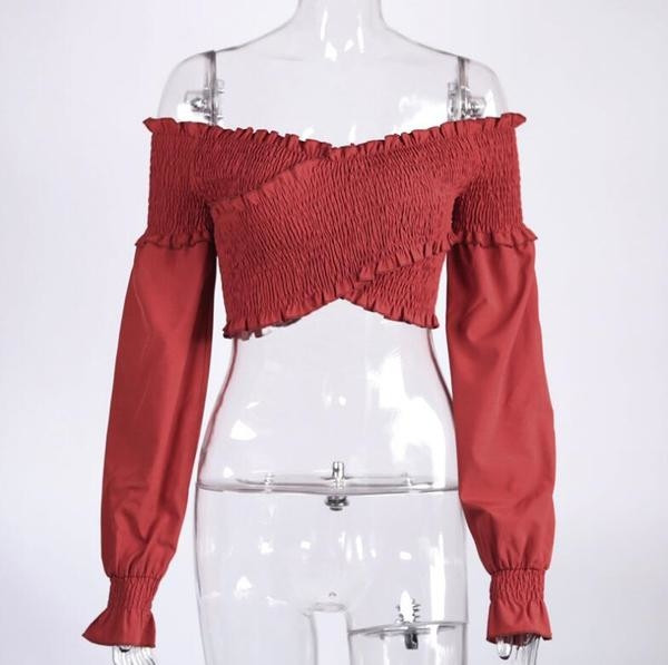 Γυναικεία κοντή μπλούζα με έναν ώμο και V-λαιμός