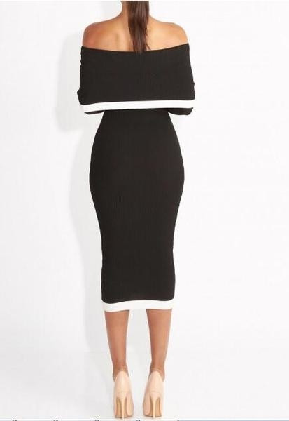 Μακρύ  γυναικείο φόρεμα  με μακριά μανίκια γυμνούς ώμους