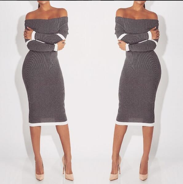 Μακρύ  γυναικείο φόρεμα  με μακριά μανίκια γυμνούς ώμους