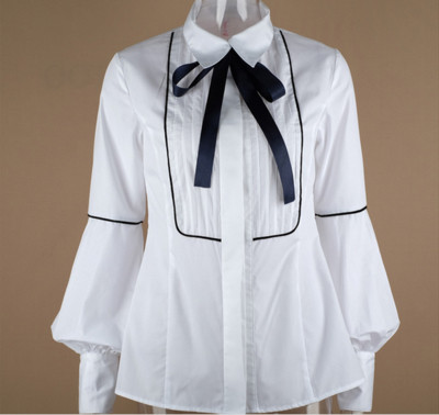 Ежедневна спортно-елегантна дамска риза с широк дълъг ръкав и красива панделка